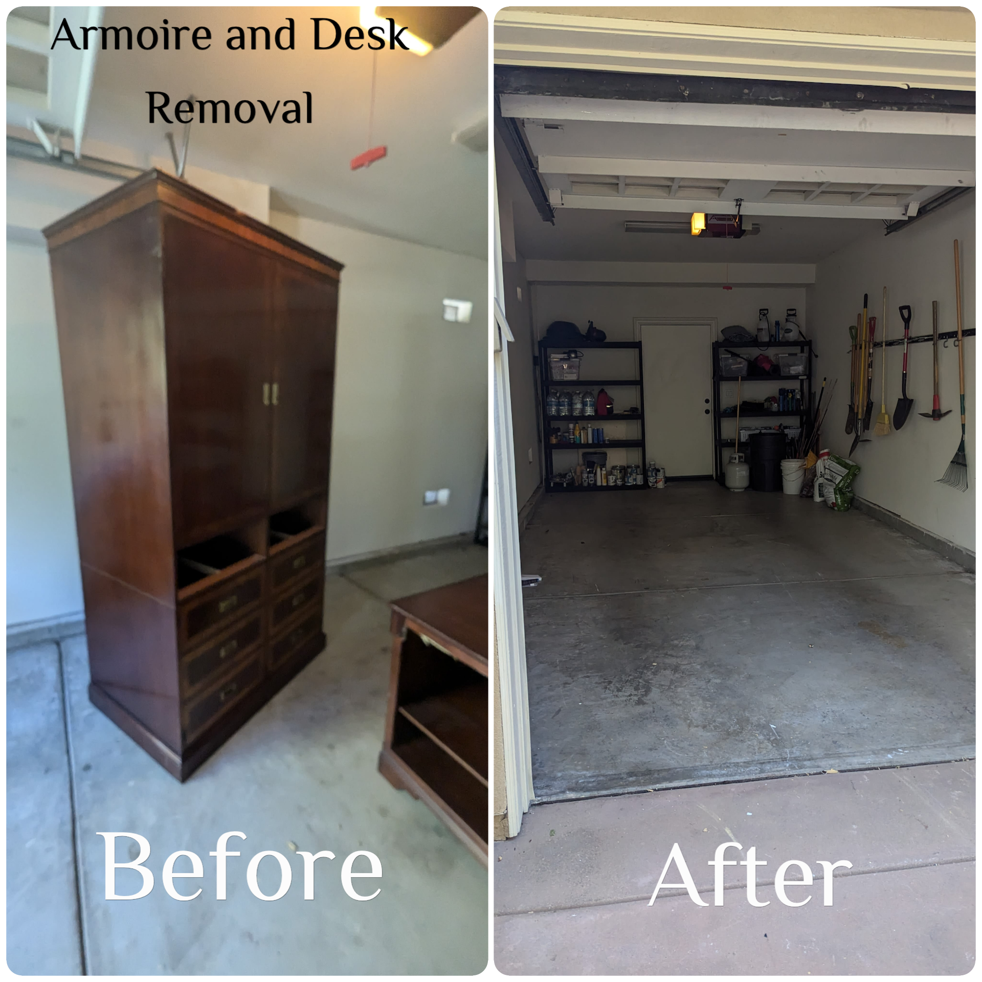 Before and after furniture removal by Karrion Hauling