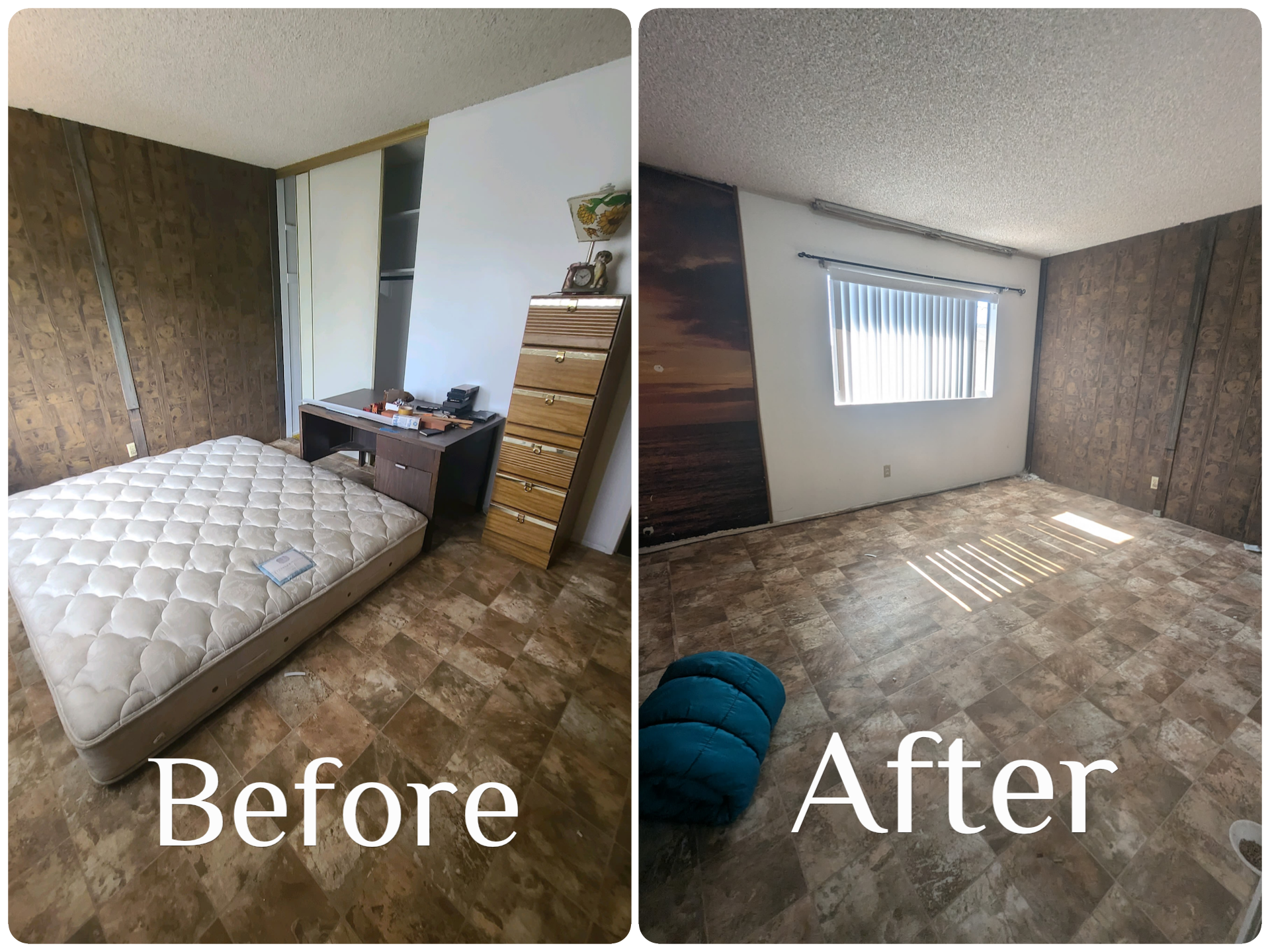 Before and after bedroom cleanout by Karrion Hauling