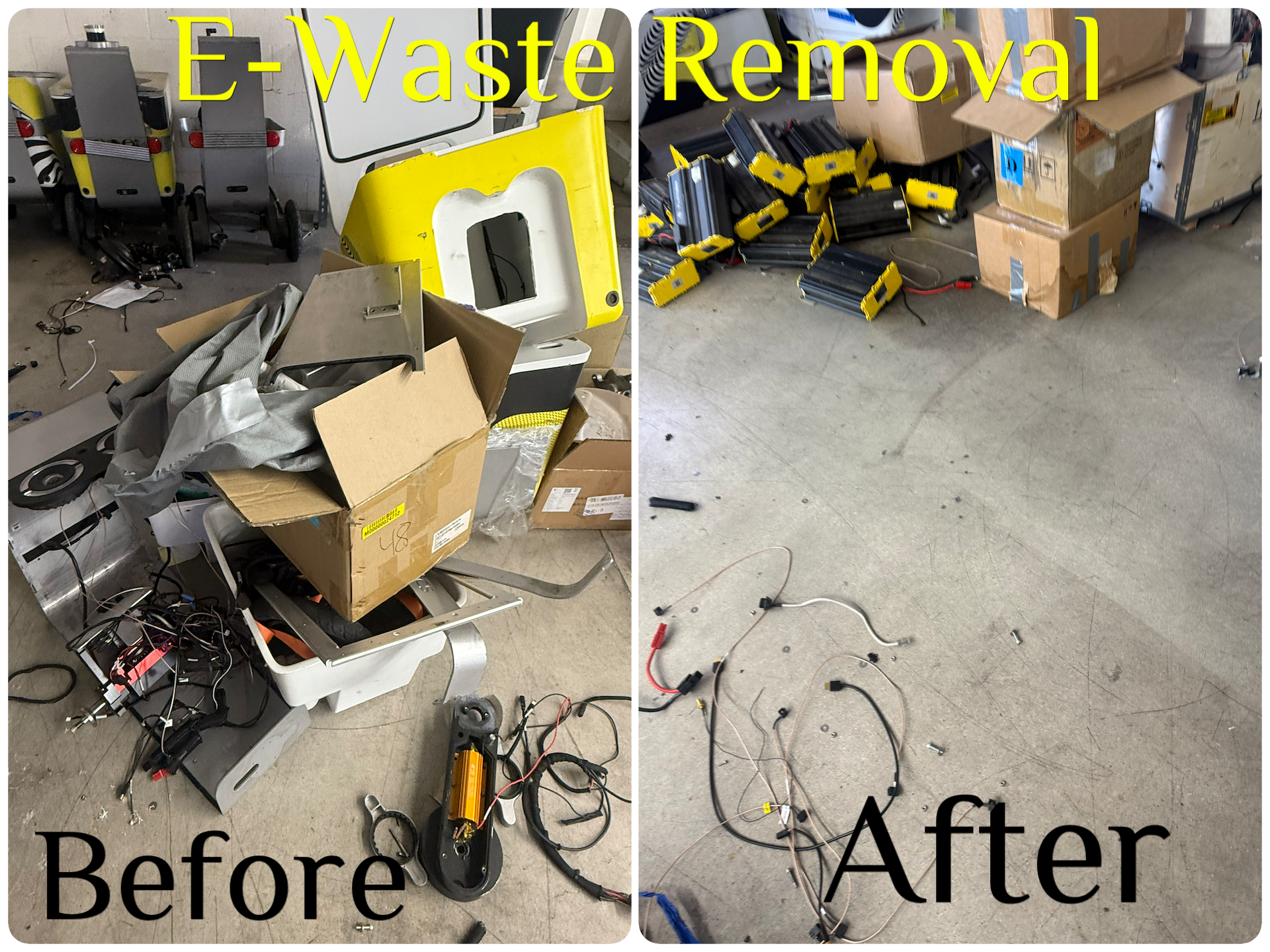 Before and after e-waste removal by Karrion Hauling