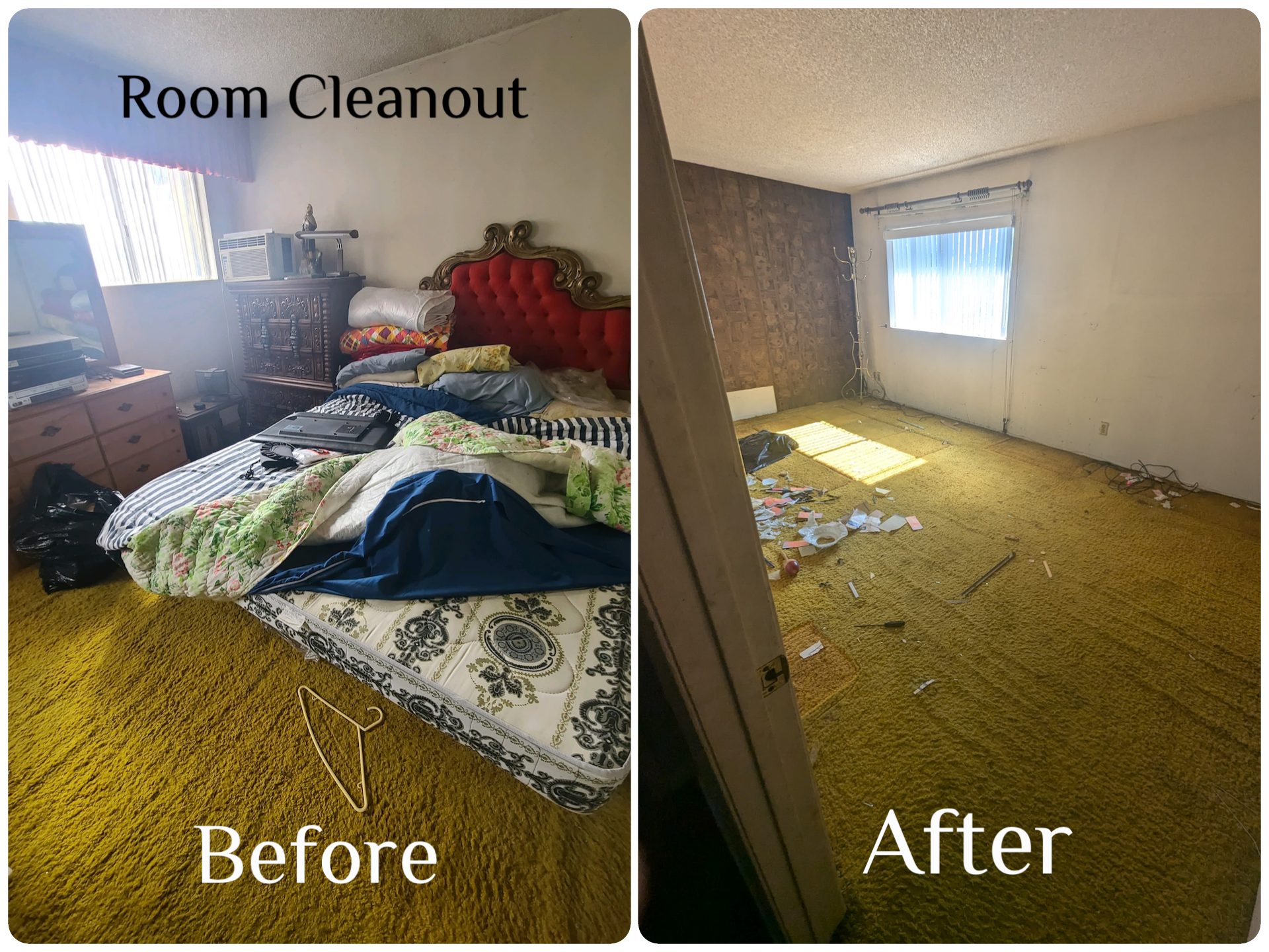 Before and after room cleanout by Karrion Hauling