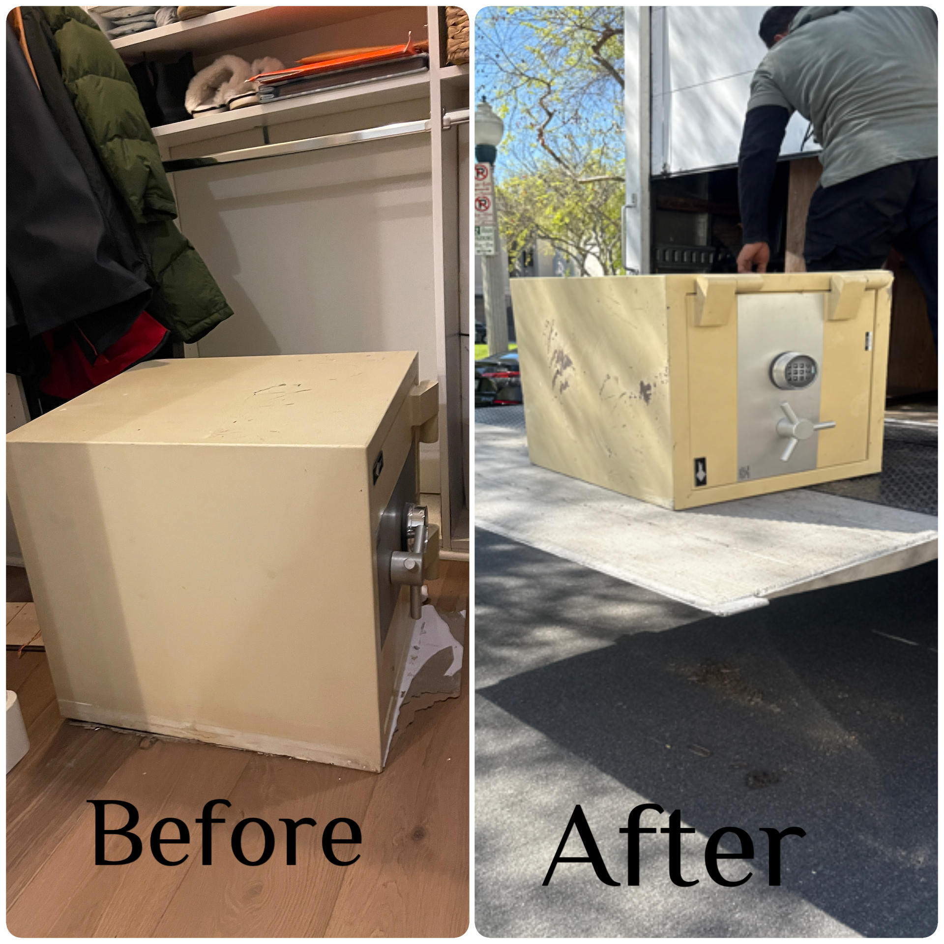 Before and after safe removal by Karrion Hauling
