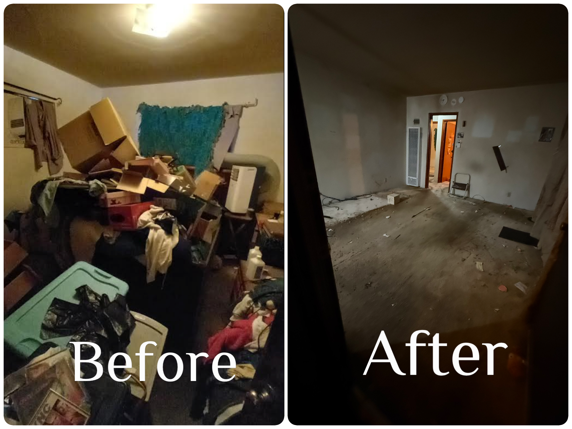 Before and after property cleanout by Karrion Hauling